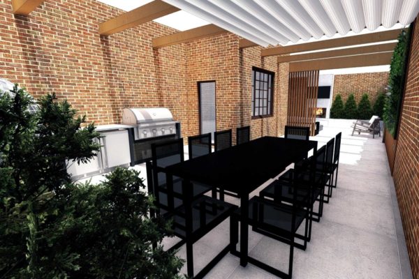 Dining area, outdoor kitchen, and BBQ grill