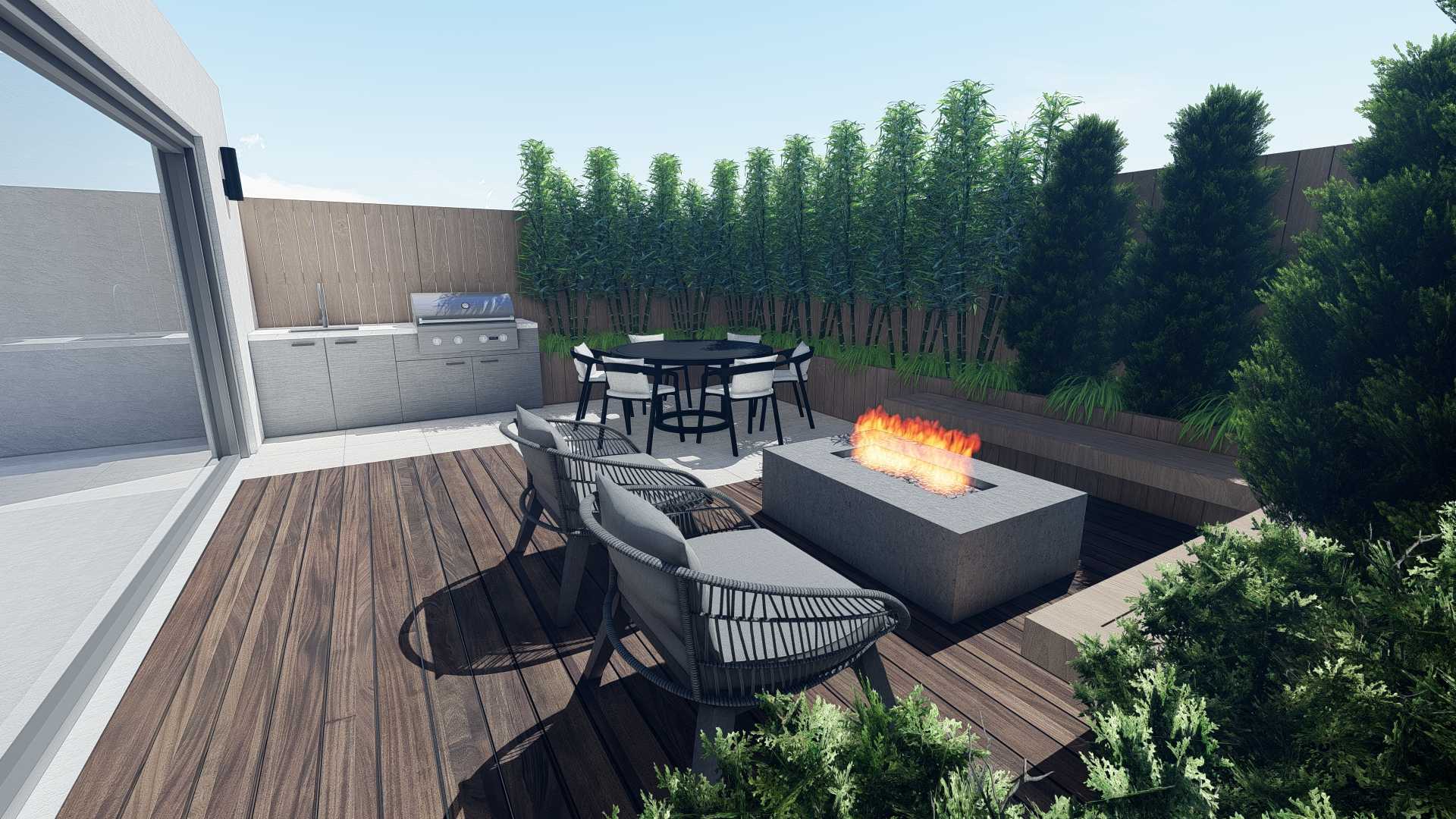Lounge chairs, and fire pit